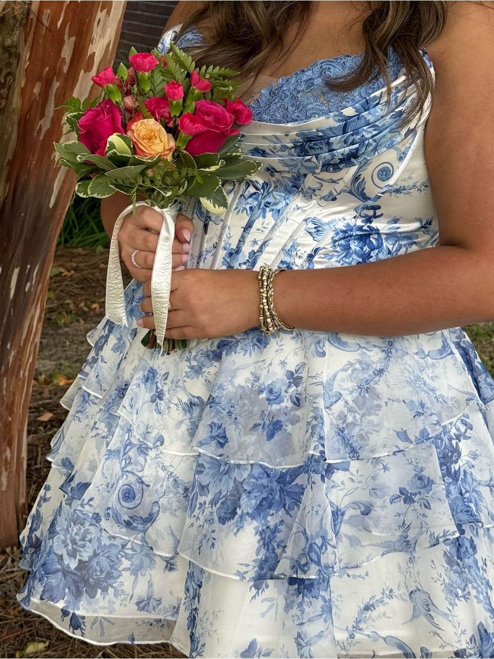 Blue Floral Ruffled Party Dress for Girls